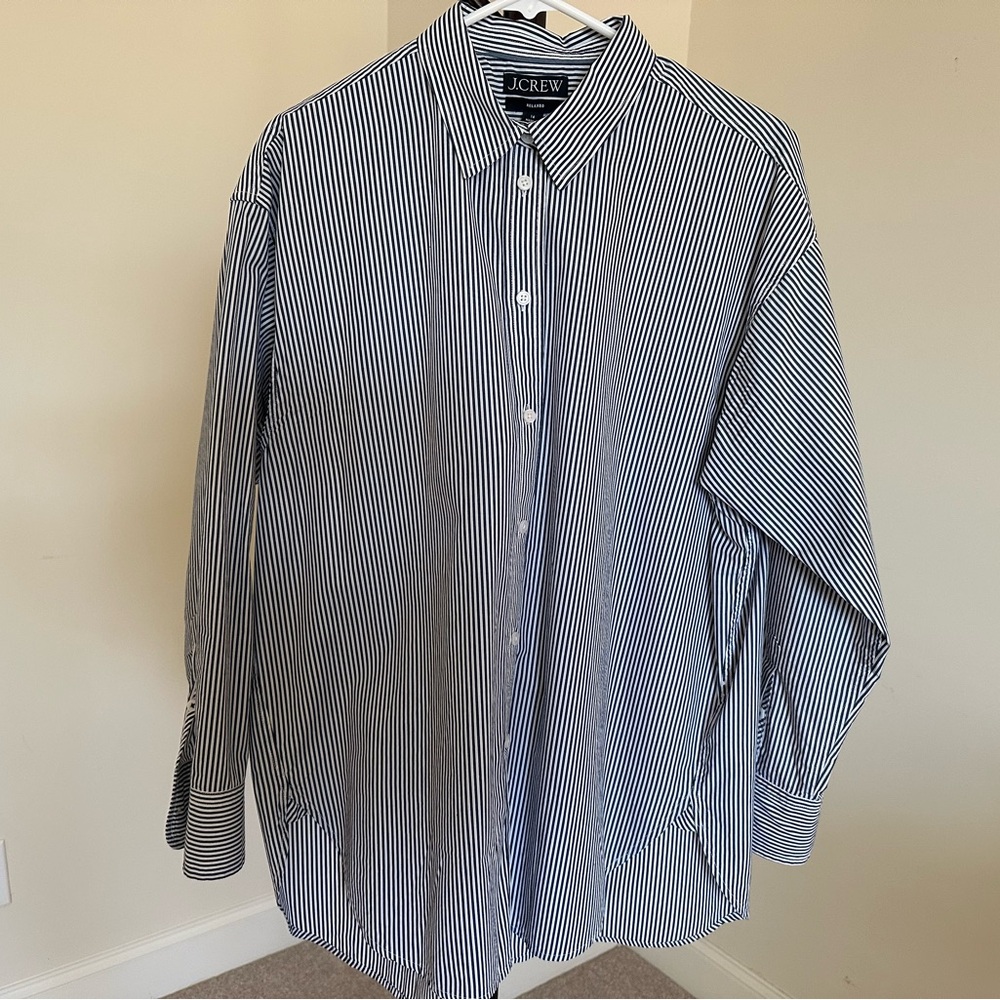J. Crew Cotton Poplin Blue & White Pinstripe Shirt